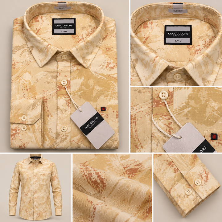 Light Beige Abstract Printed Full Sleeve Men's Shirt
