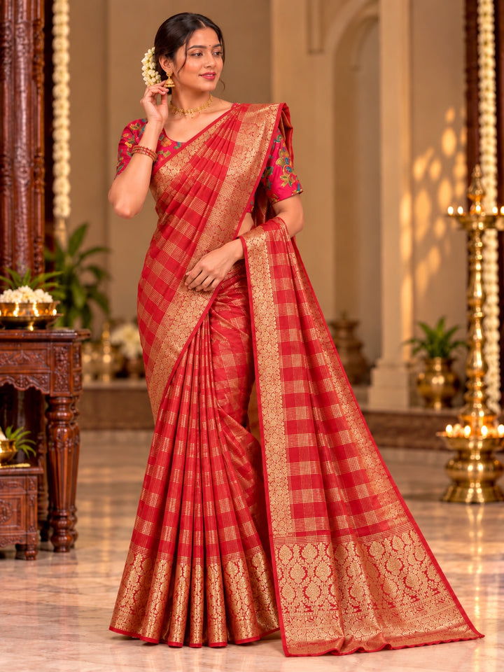 Fancy Kota Banaras Saree with Checks Design & Rich Zari Border