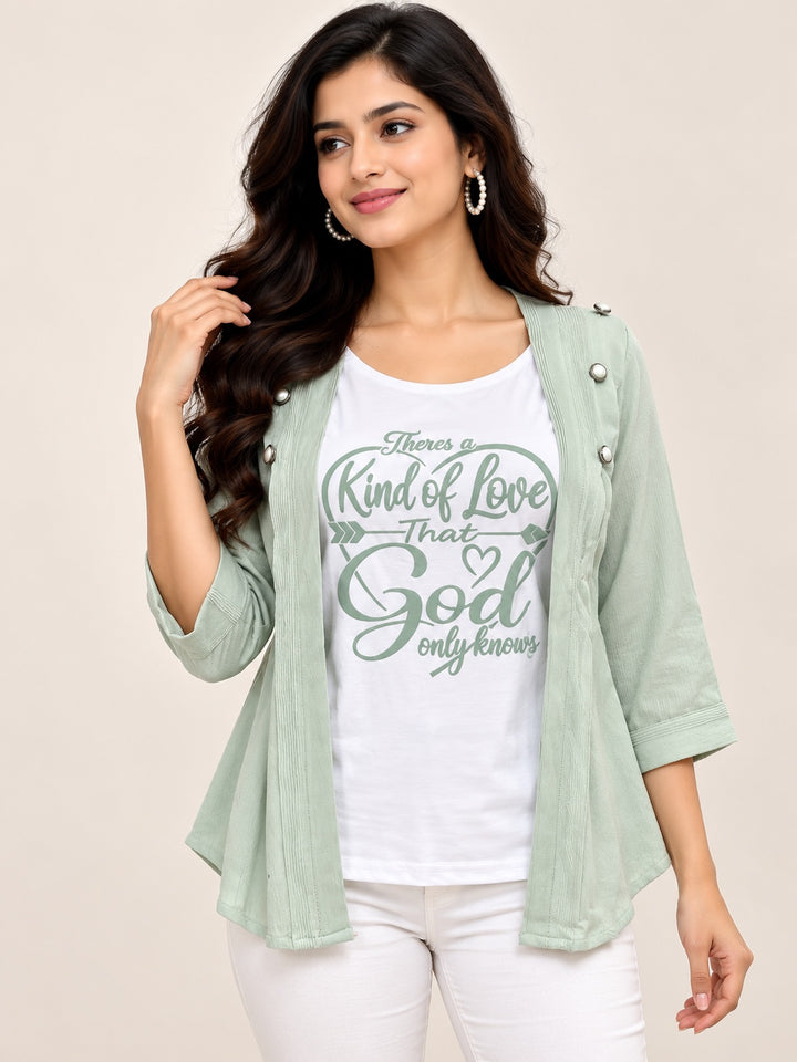 Stylish 2-in-1 Layered Top with Open Front Shrug – Lycra Cotton