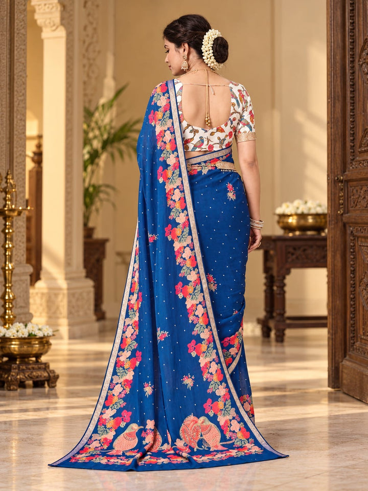 Floral Border Georgette Saree with Bird Motif Pallu