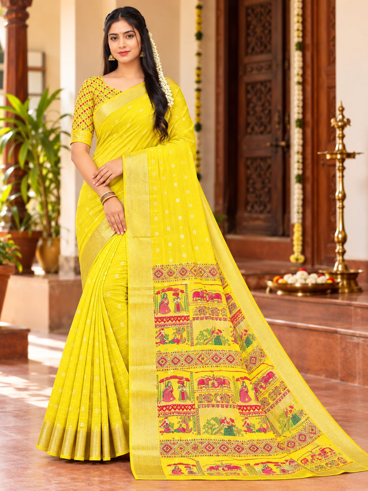 Traditional Woven Border Saree with Printed Pallu
