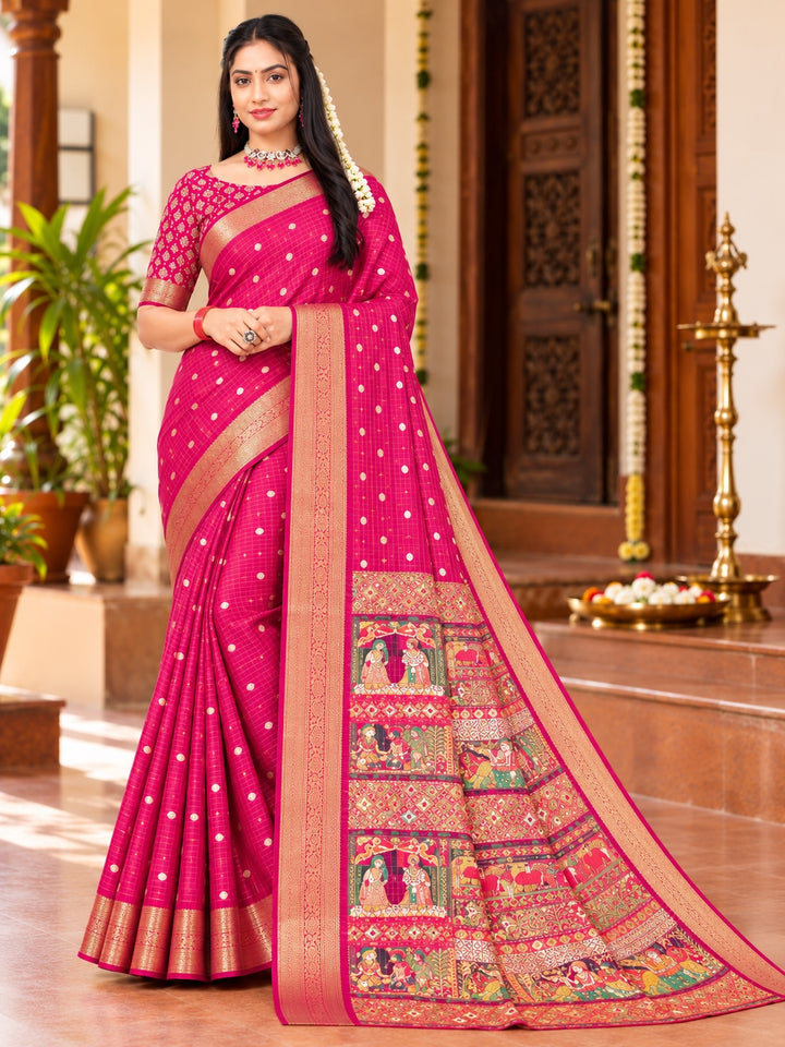 Traditional Woven Border Saree with Printed Pallu