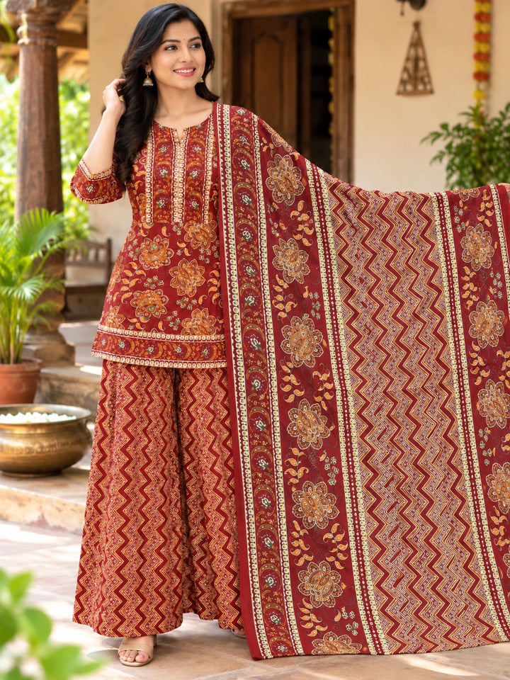Women's Printed Kurta Palazzo Dupatta 3-Piece Set