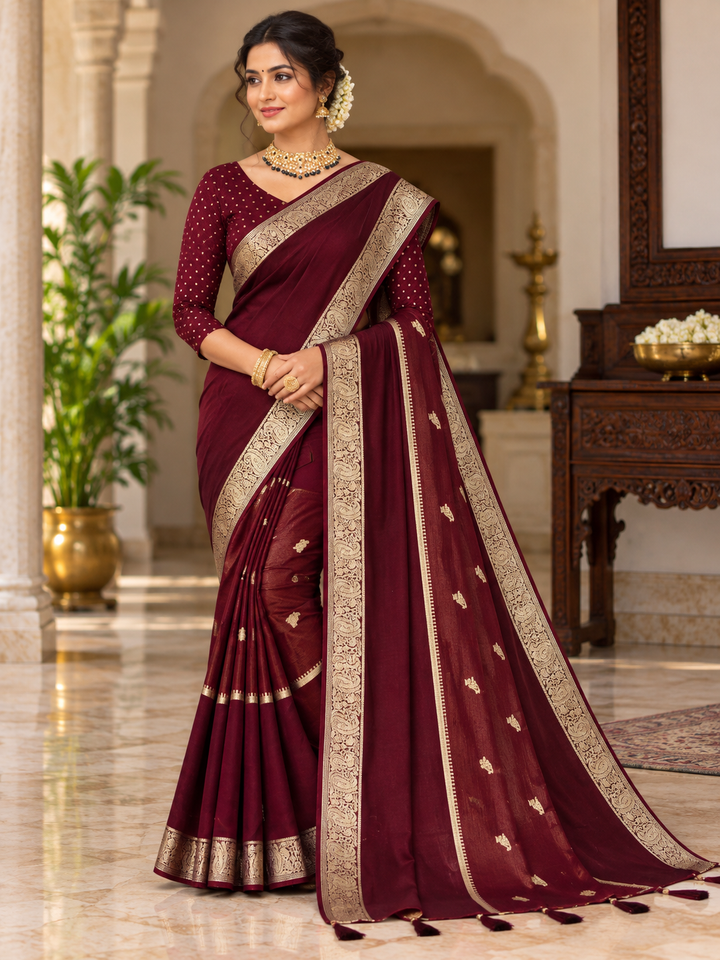 Woven Border Saree with Gold Butta Work – 8 Colors