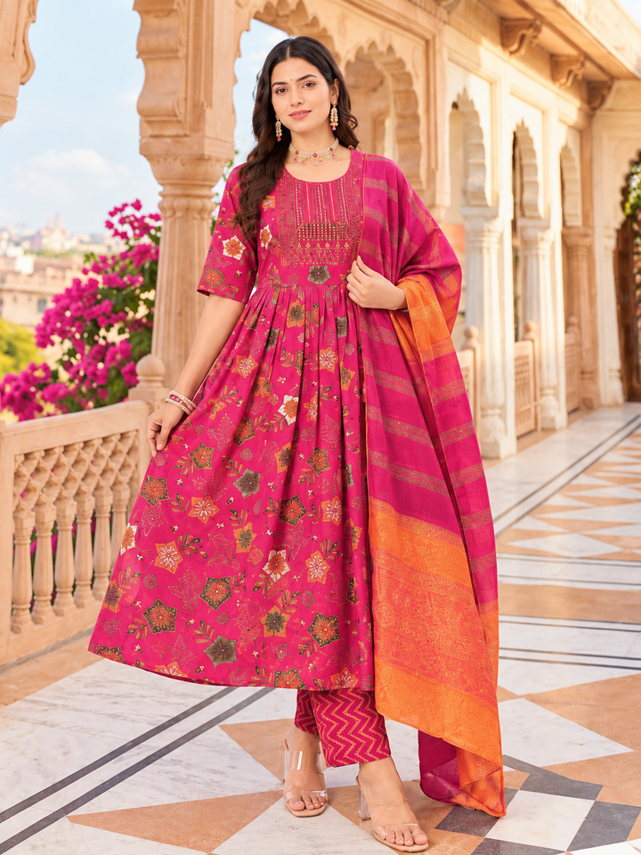 Printed Flared Kurta 3-Piece Umberlla set-7 Colour Variants