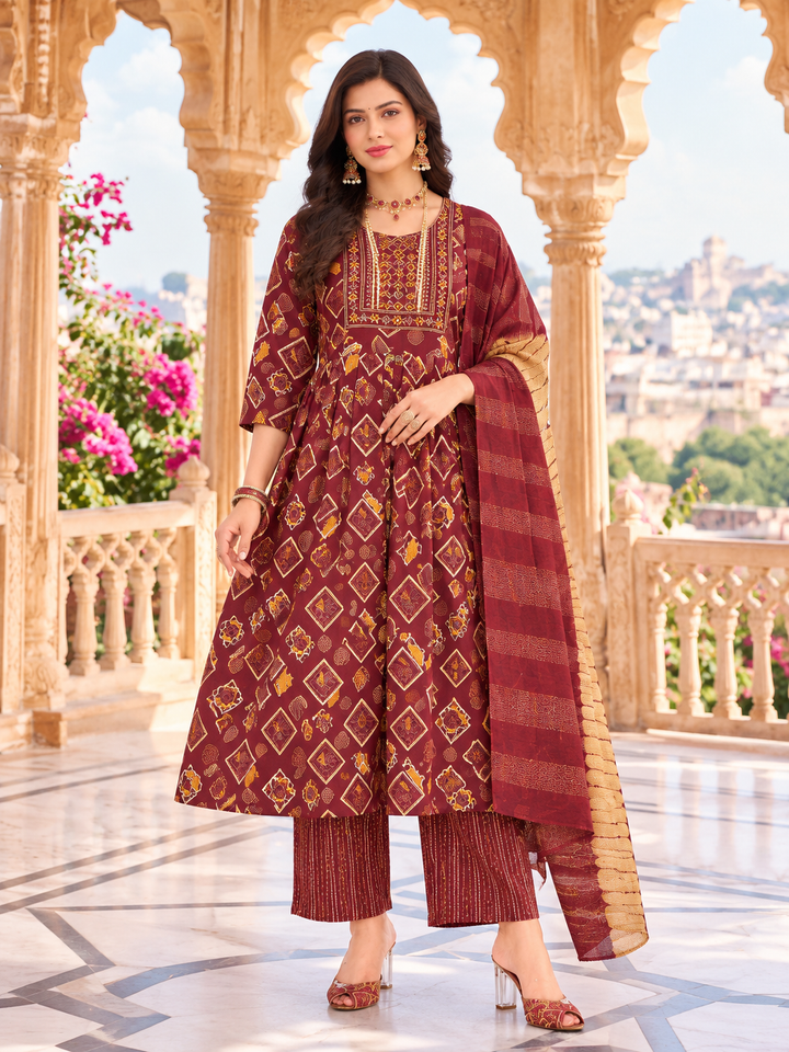 Printed Flared Kurta 3-Piece Umberlla set-7 Colour Variants