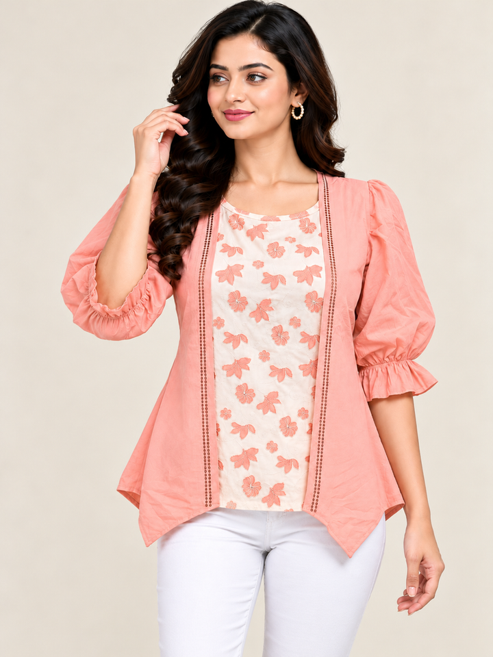 Peach Floral Layered Designer Top
