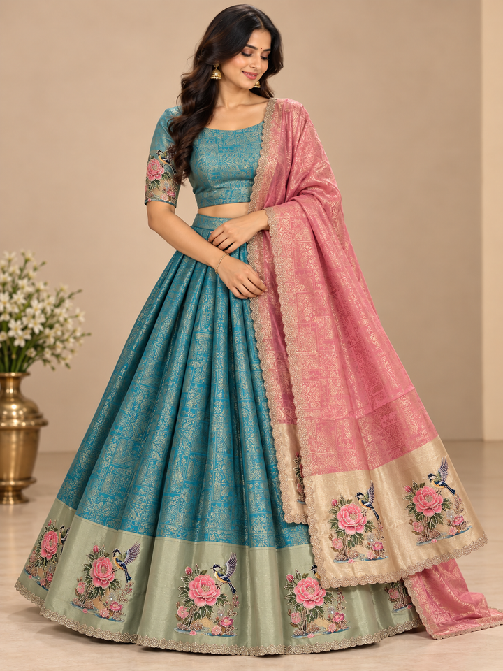 Floral & Bird Motif Designer Lehenga Choli with Dupatta