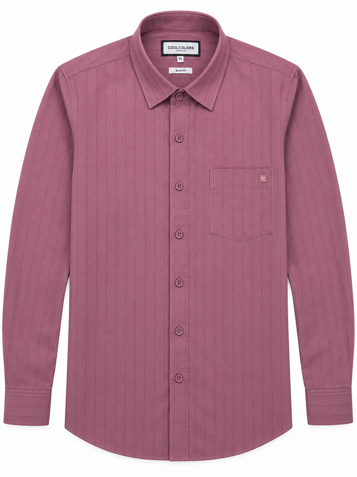 Mauve Pink Striped Slim Fit Men's Full Sleeve Shirt