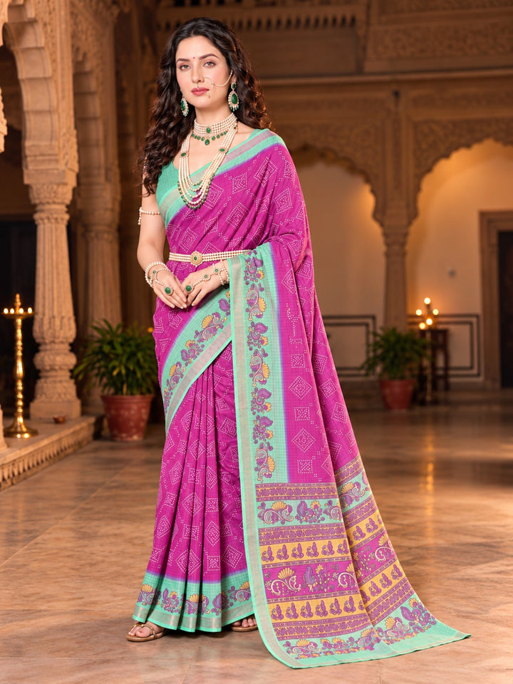 Magenta Georgette printed saree with designer border and pallu