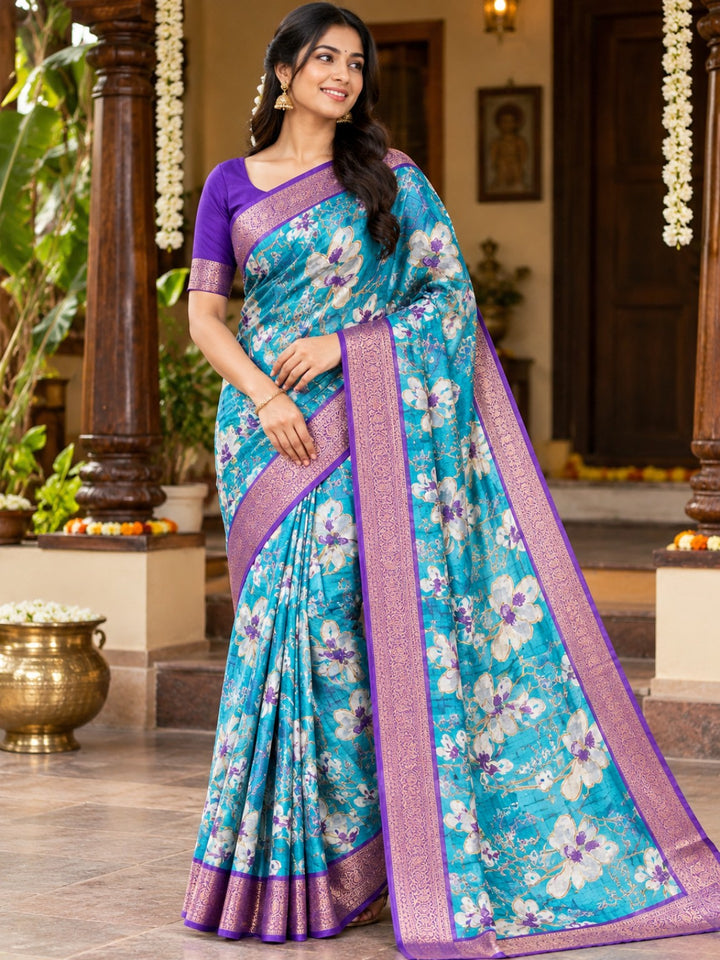 Floral Printed Georgette Saree with Designer Border