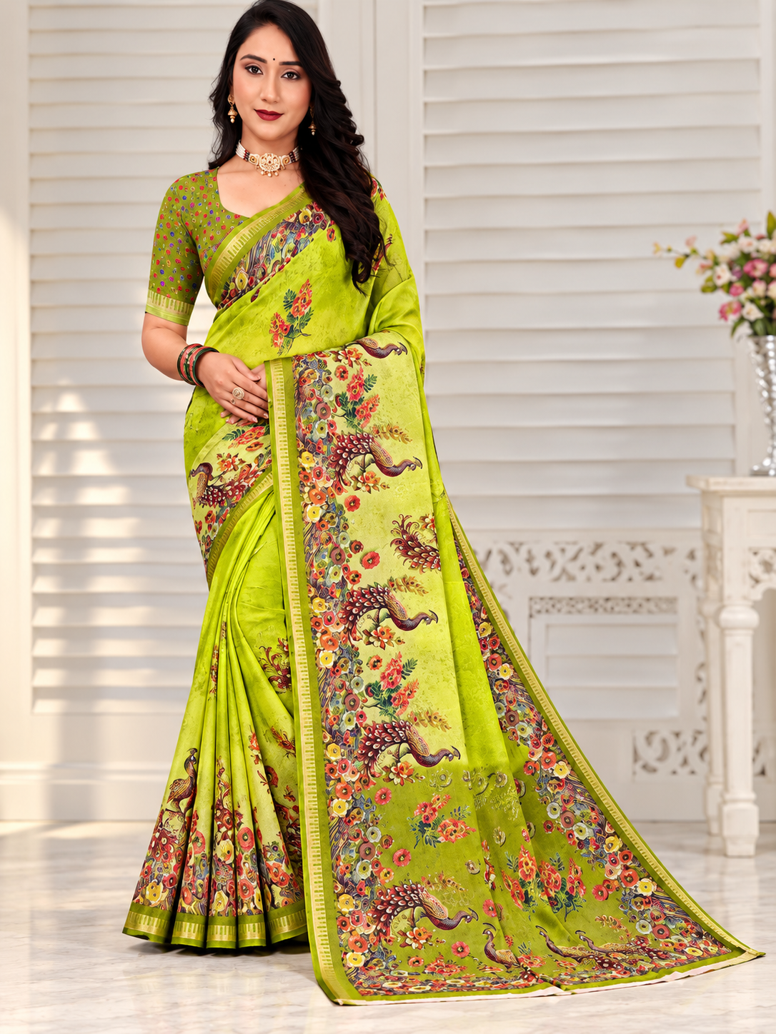 Peacock and Floral Motif Saree
