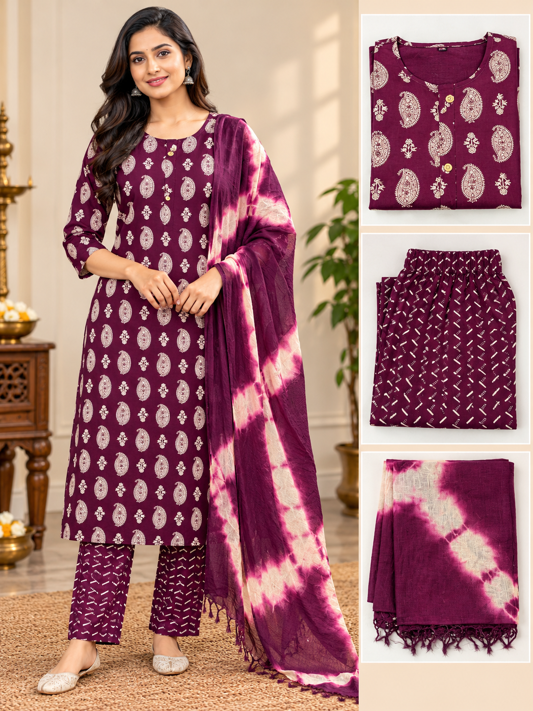 Printed Kurta Pant & Tie-Dye Dupatta 3 Piece Set