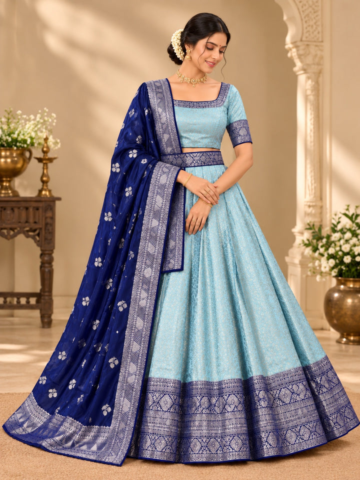 Royal Banarasi Woven Lehenga Choli with Contrast Dupatta