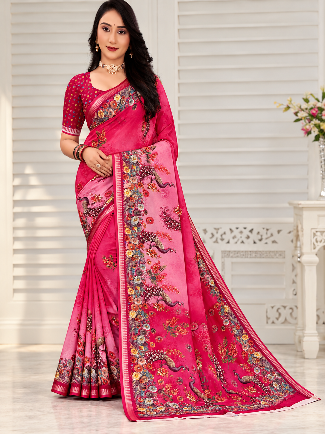 Peacock and Floral Motif Saree