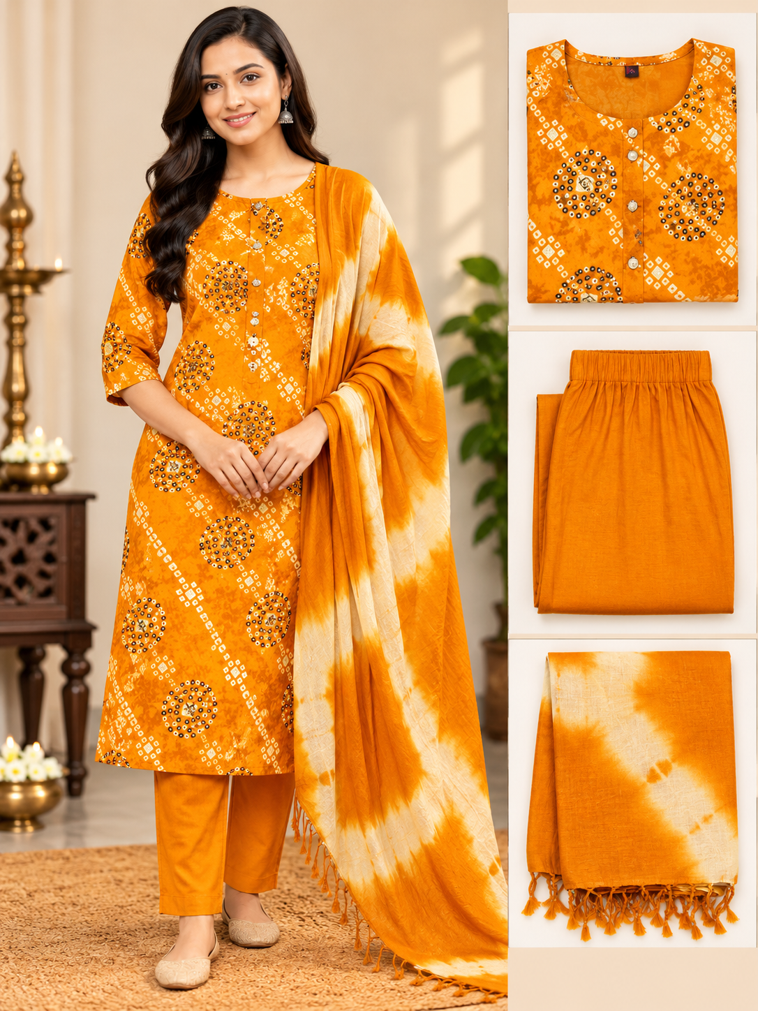 Printed Kurta Pant & Tie-Dye Dupatta 3 Piece Set