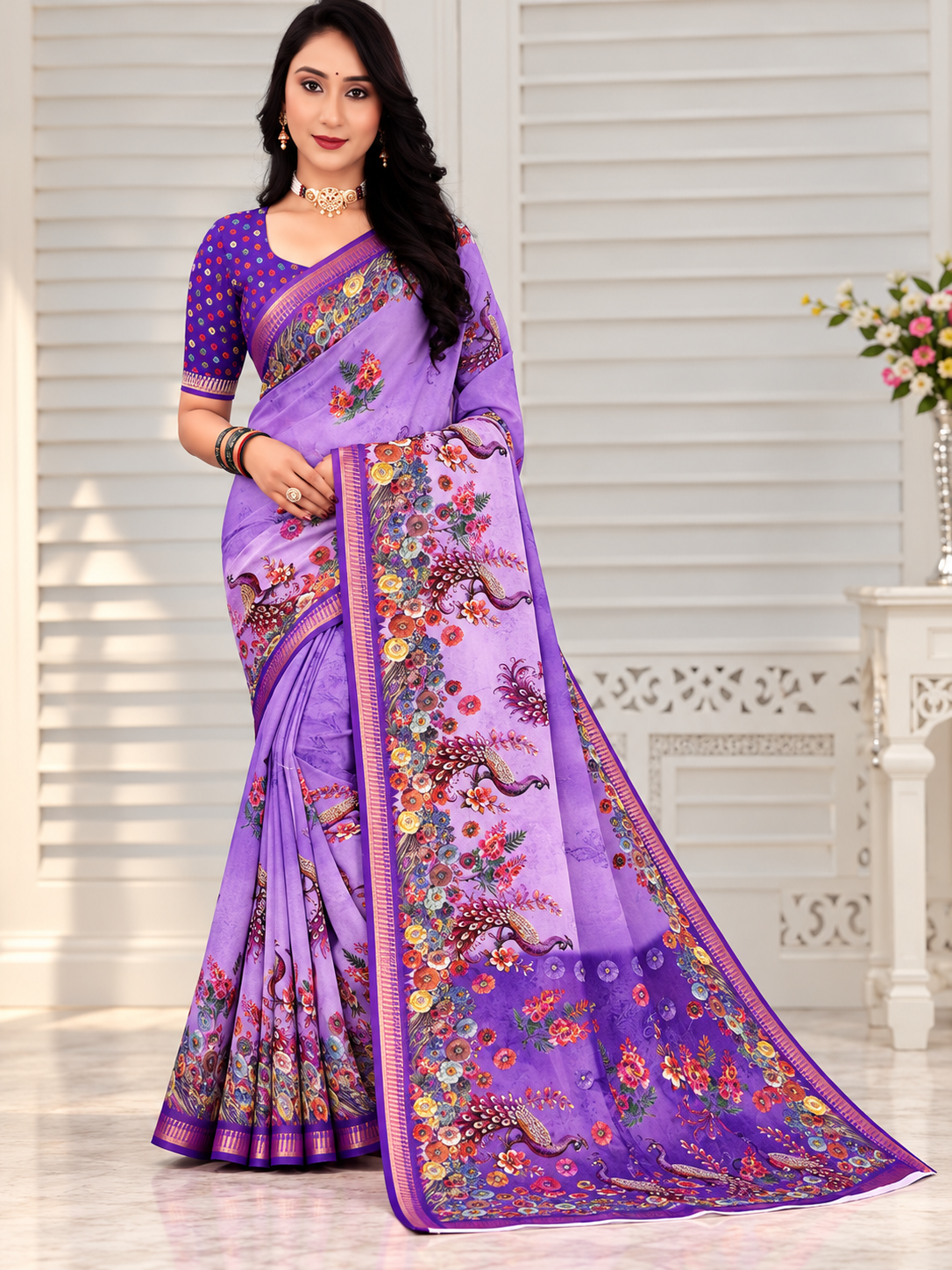 Peacock and Floral Motif Saree