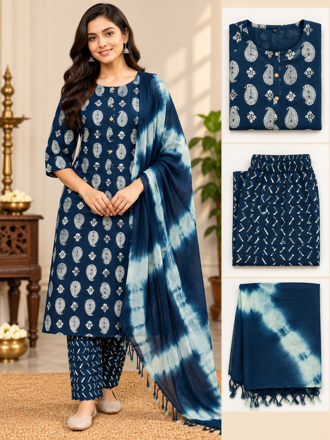 Printed Kurta Pant & Tie-Dye Dupatta 3 Piece Set