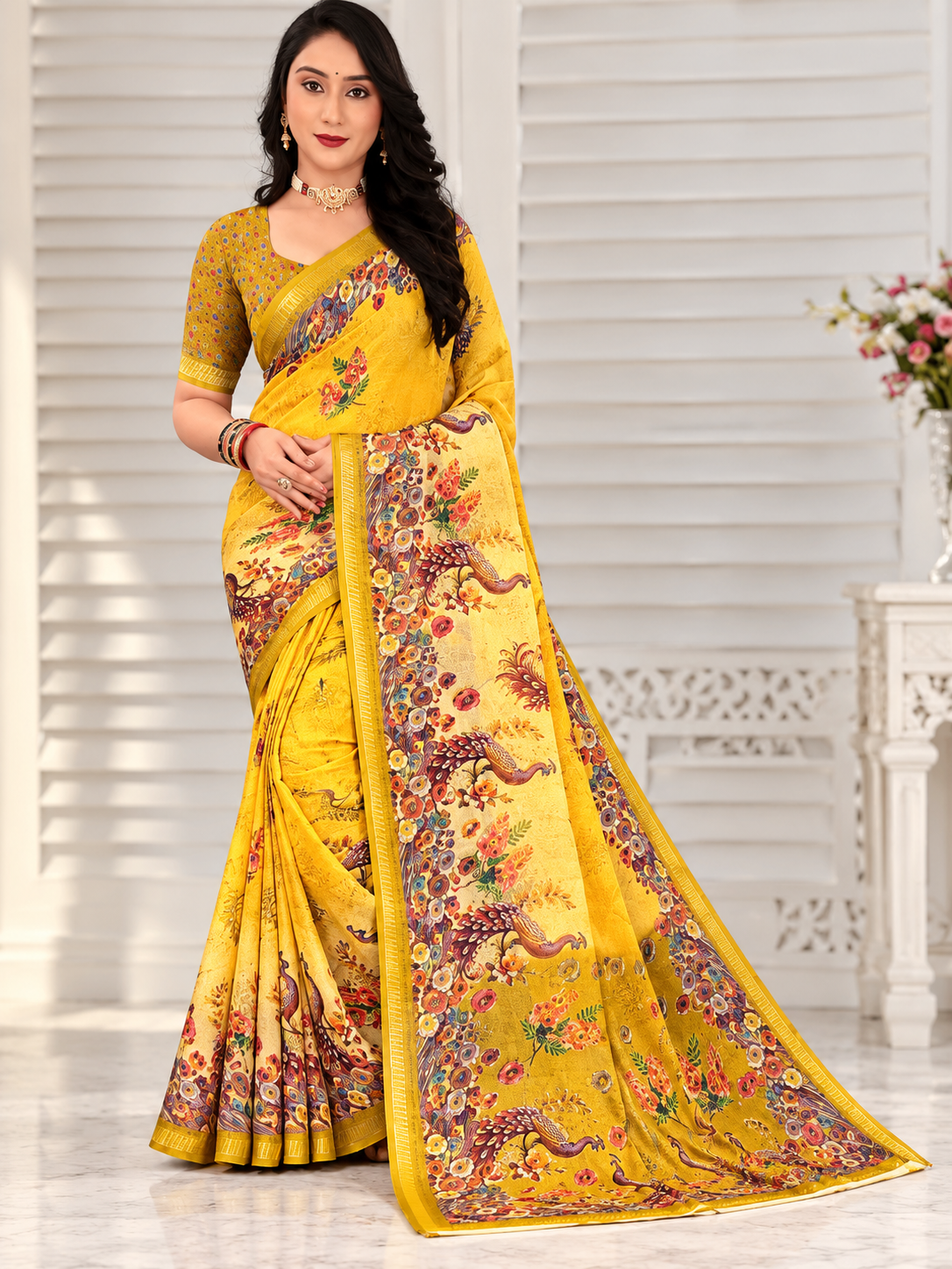 Peacock and Floral Motif Saree