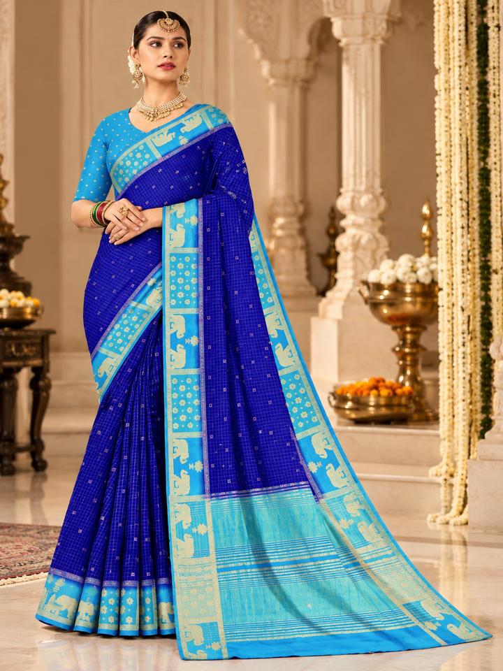 Traditional Woven Saree with Contrast Border & Motif Pallu
