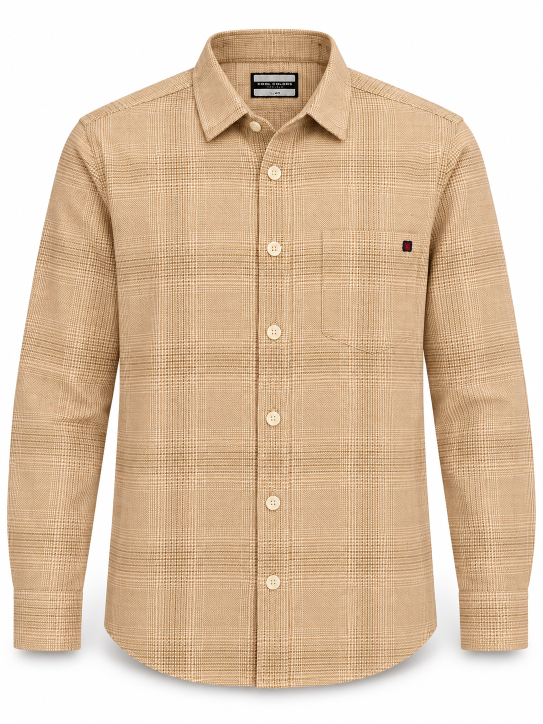 Beige Checked Men's Full Sleeve Shirt