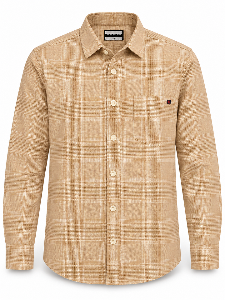 Beige Checked Men's Full Sleeve Shirt