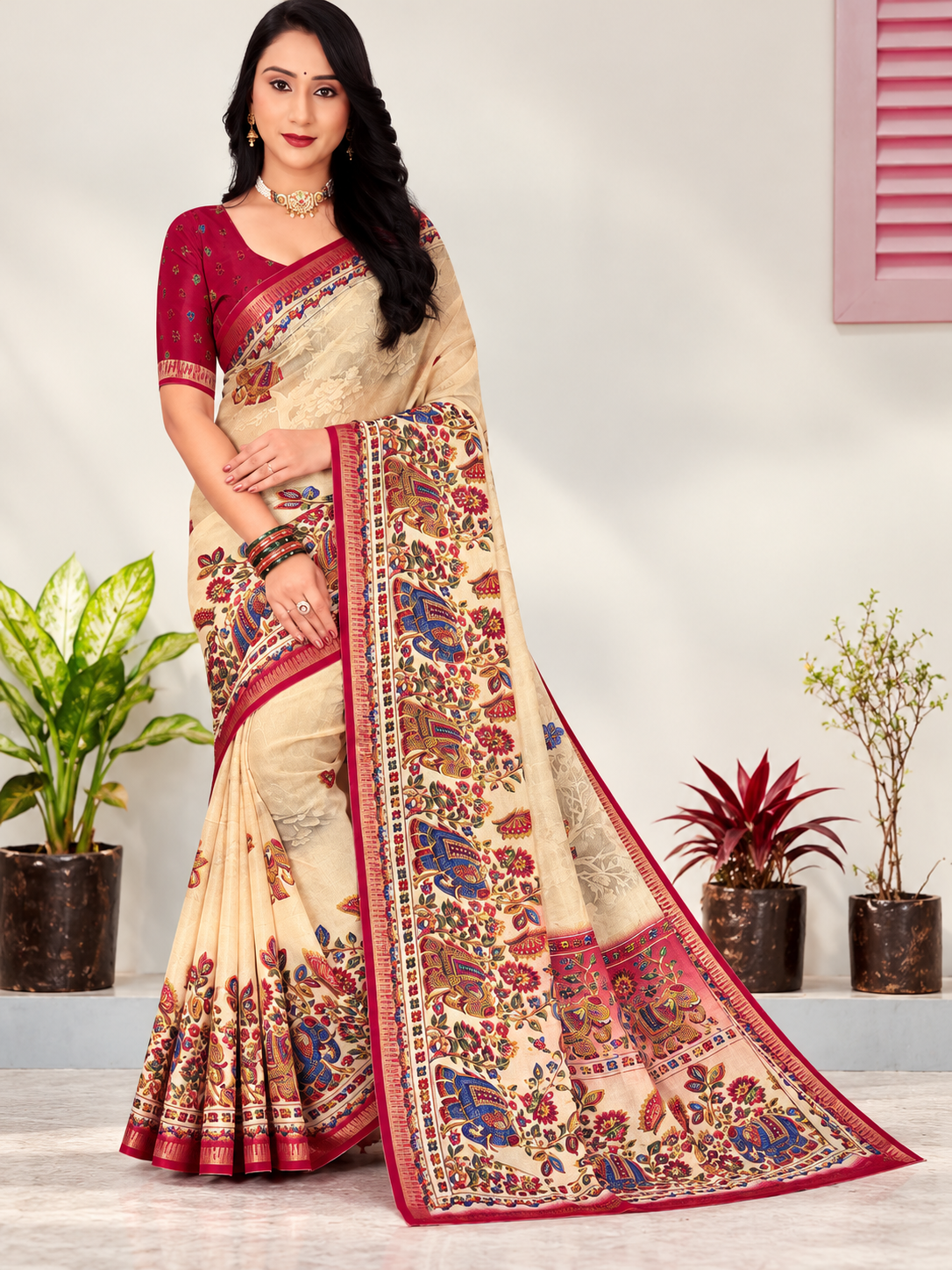 Peacock and Floral Motif Saree