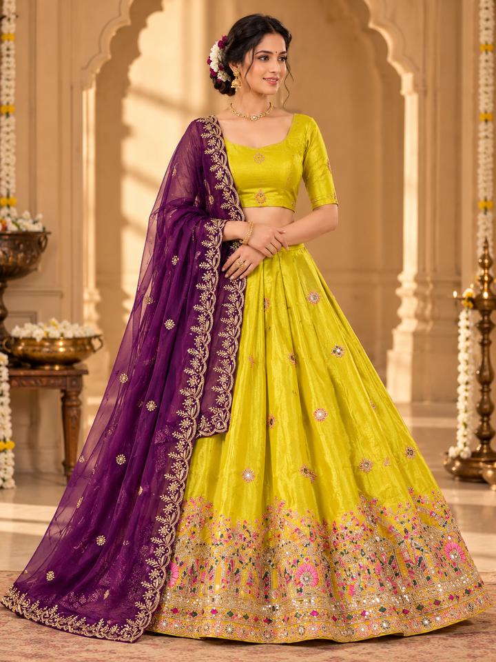 Royal Floral Heritage Embroidered Lehenga Choli with Contrast Dupatta