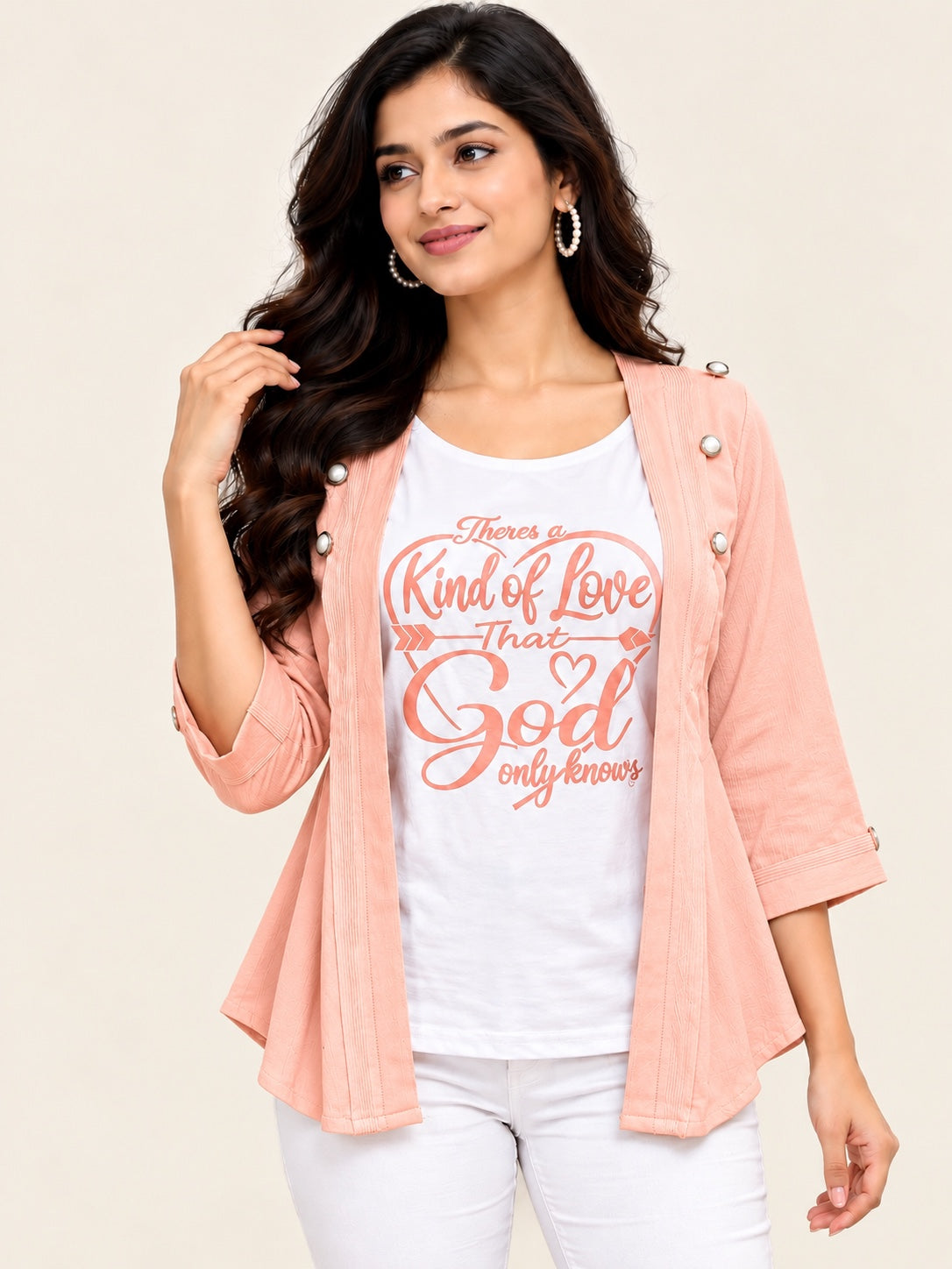 Stylish 2-in-1 Layered Top with Open Front Shrug – Lycra Cotton