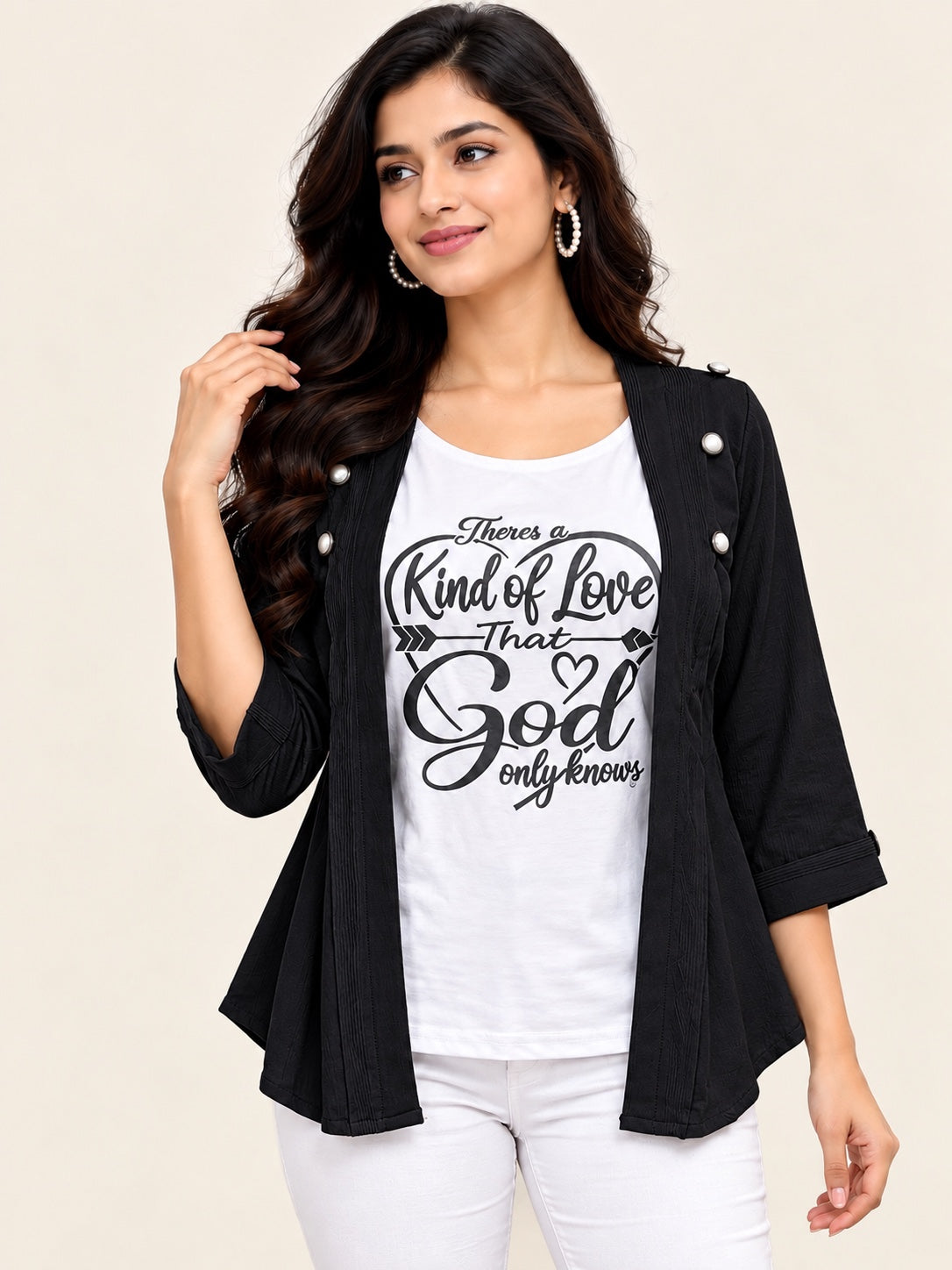 Stylish 2-in-1 Layered Top with Open Front Shrug – Lycra Cotton