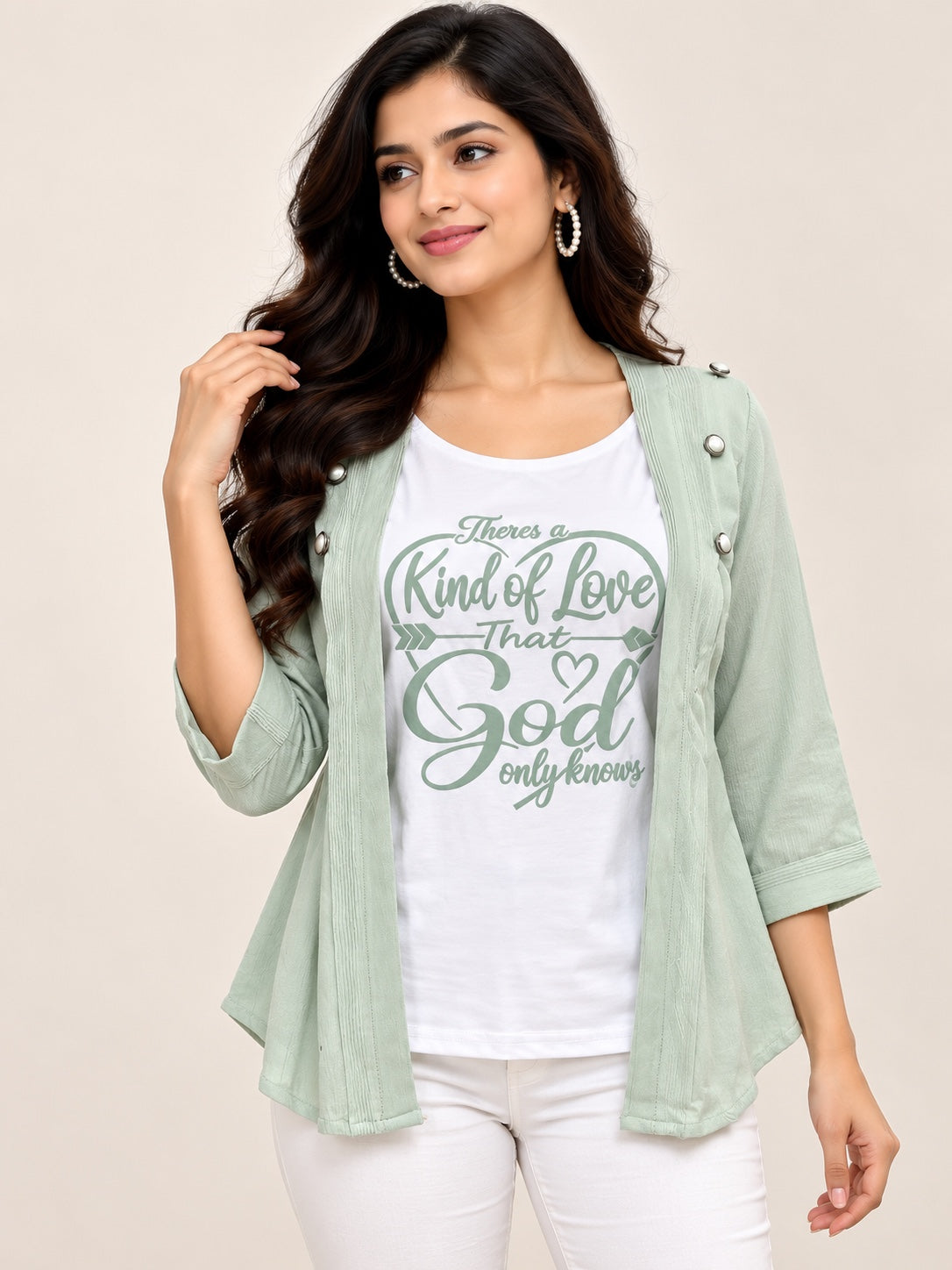Stylish 2-in-1 Layered Top with Open Front Shrug – Lycra Cotton