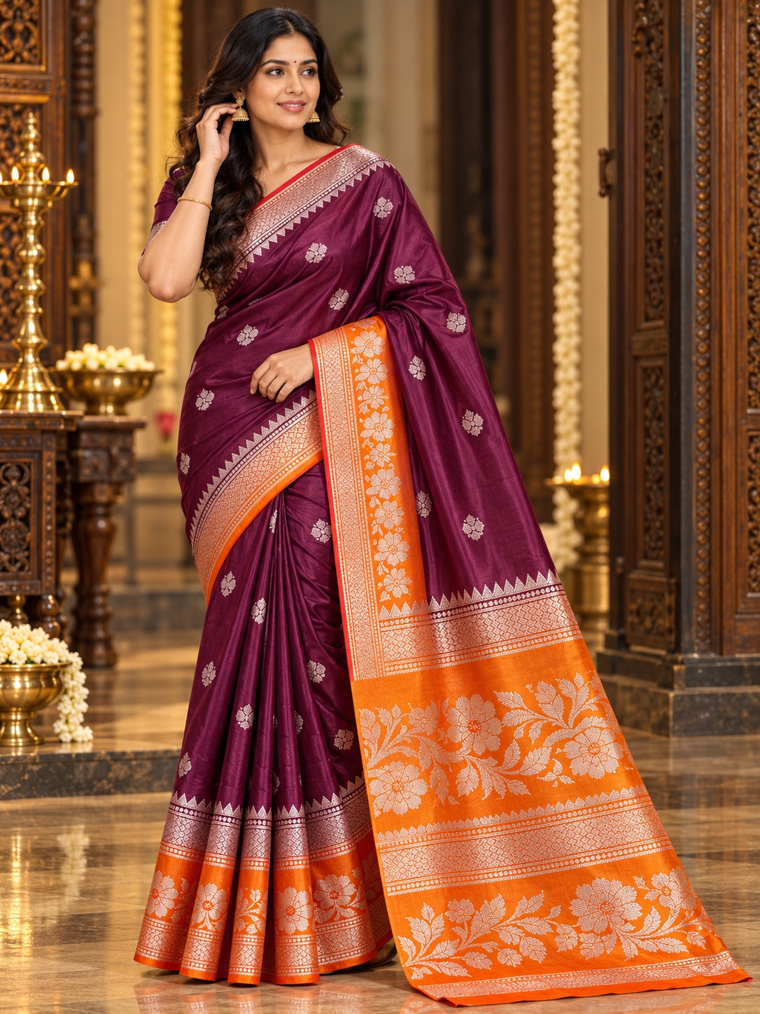 Fancy Patola Saree with Floral Contrast Border and Buta Motifs