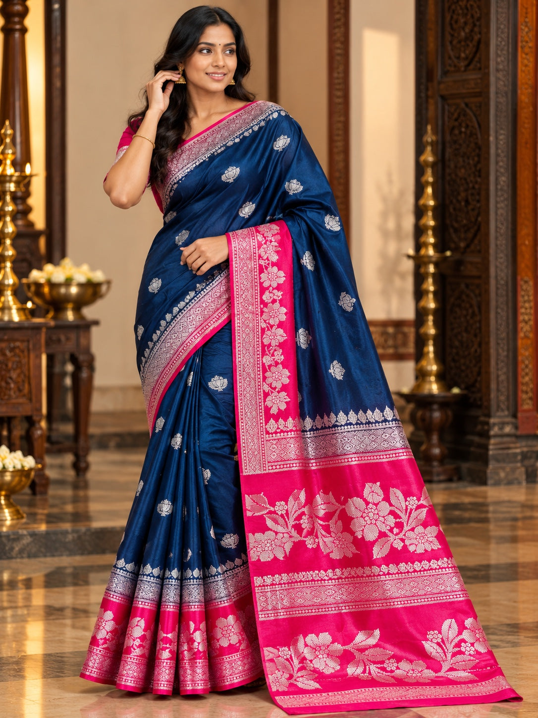 Fancy Patola Saree with Floral Contrast Border and Buta Motifs