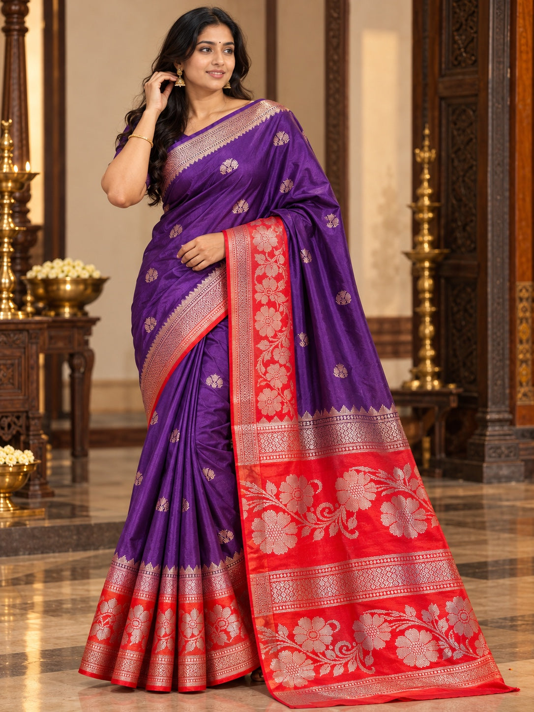 Fancy Patola Saree with Floral Contrast Border and Buta Motifs