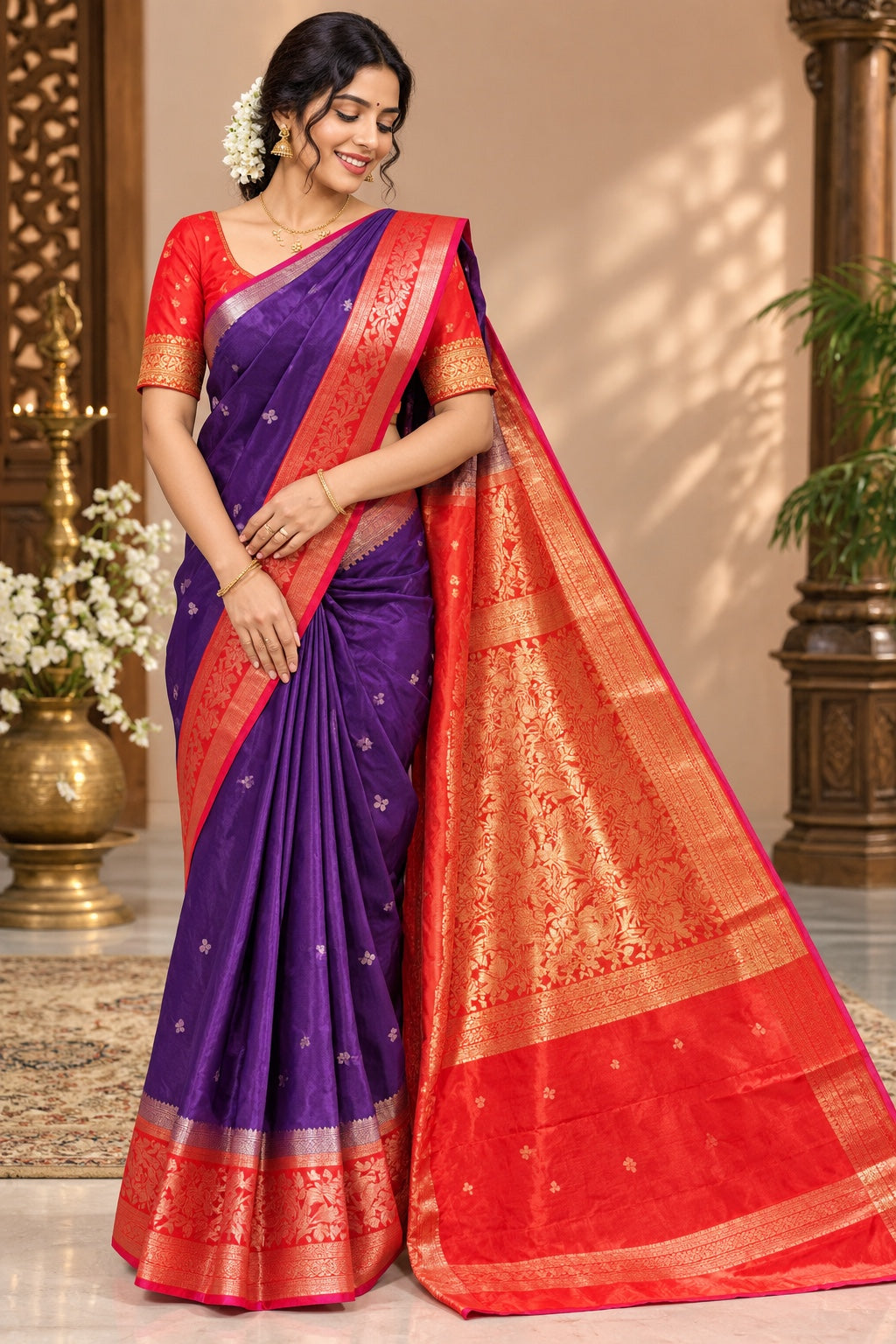 Fancy Patola Saree with Floral Contrast Border and Buta Motifs