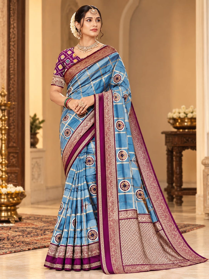 Benarasi Patola Checked Saree with Contrast Border