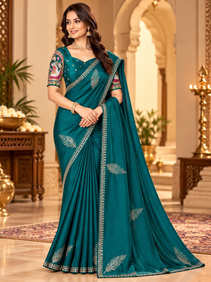 Satin Chiffon Partywear Saree with Decorative Motifs