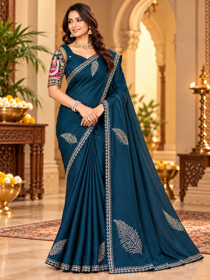 Satin Chiffon Partywear Saree with Decorative Motifs