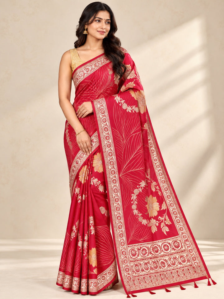 Viscose Banarasi Georgette Floral Saree with Tassel Pallu