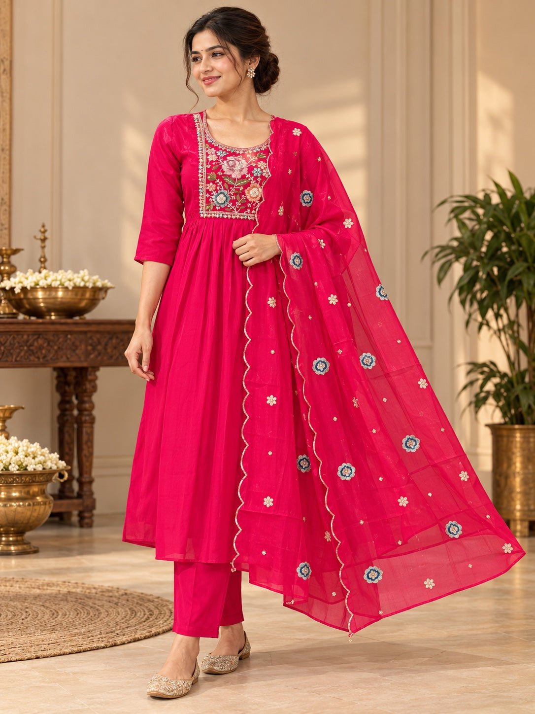 Mull Chenderi Embroidered 3-Piece Anarkali Set | L4