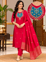 Women's Embroidered Kurta Pant Dupatta Set