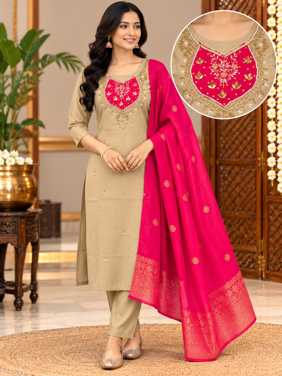 Women's Embroidered Kurta Pant Dupatta Set