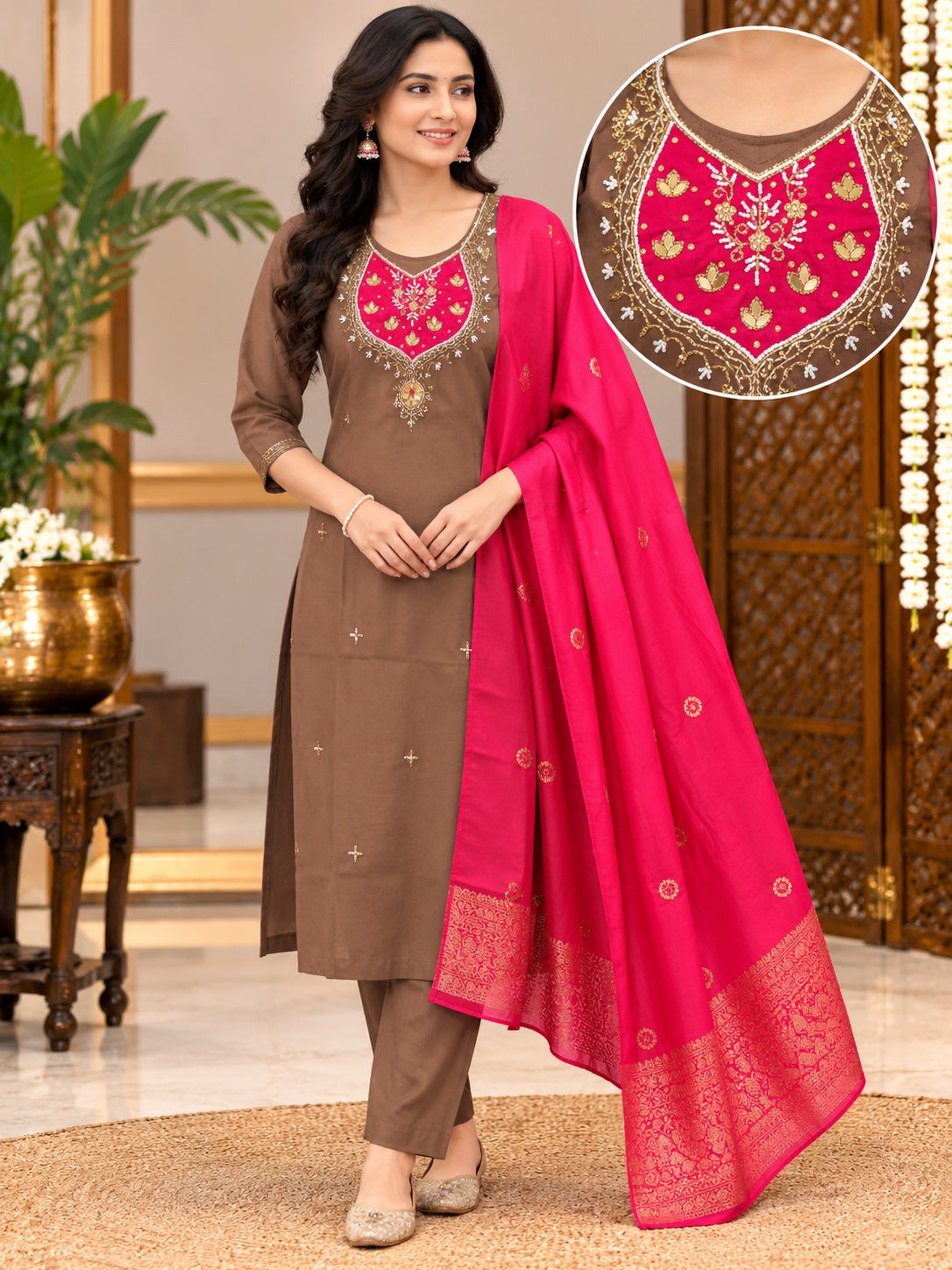 Women's Embroidered Kurta Pant Dupatta Set