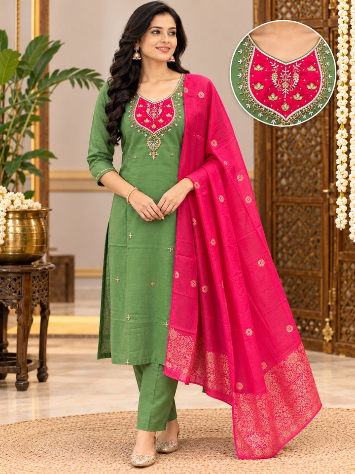 Women's Embroidered Kurta Pant Dupatta Set