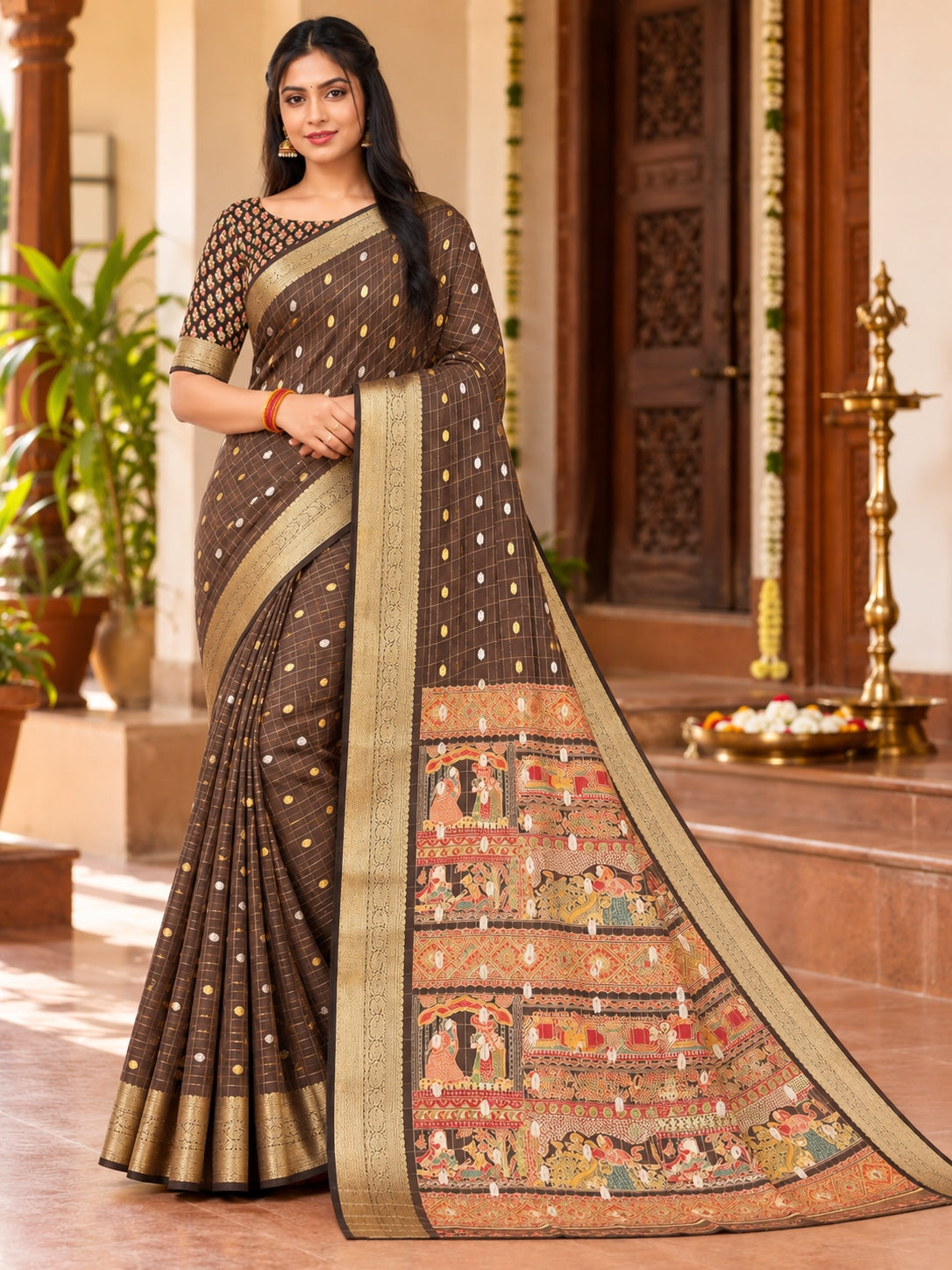 Traditional Woven Border Saree with Printed Pallu