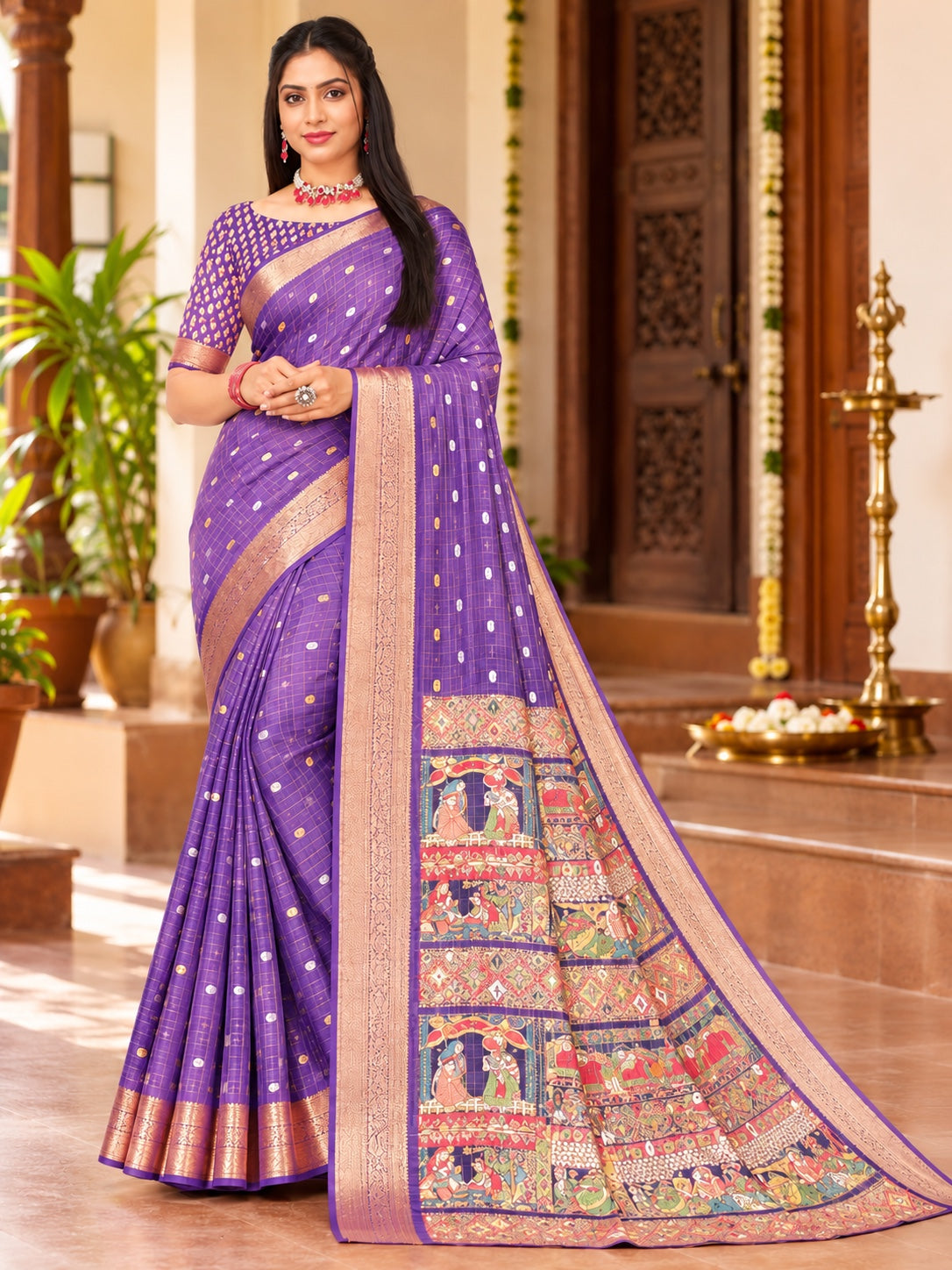Traditional Woven Border Saree with Printed Pallu