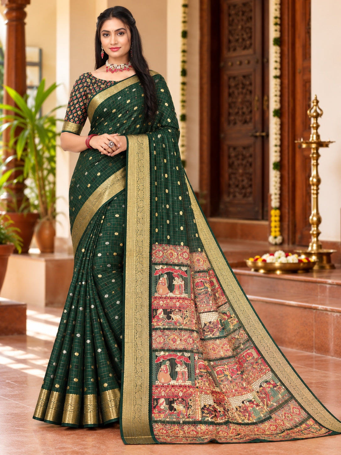 Traditional Woven Border Saree with Printed Pallu