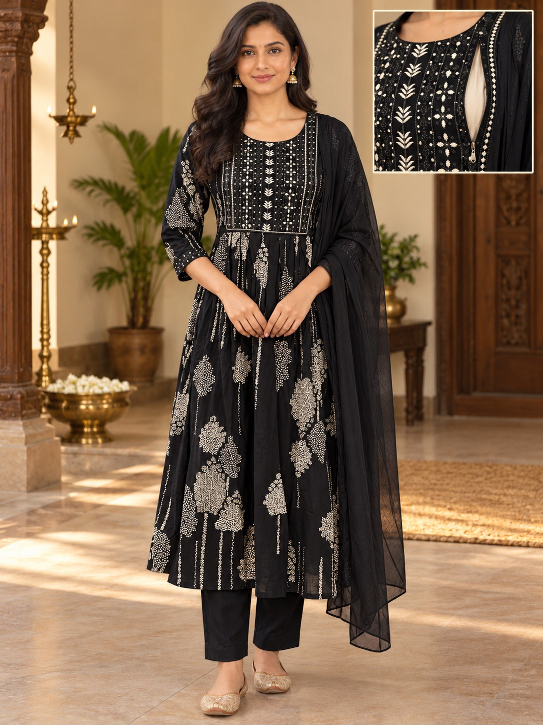 Botanical Print Embroidered Feeding 3-Piece Set