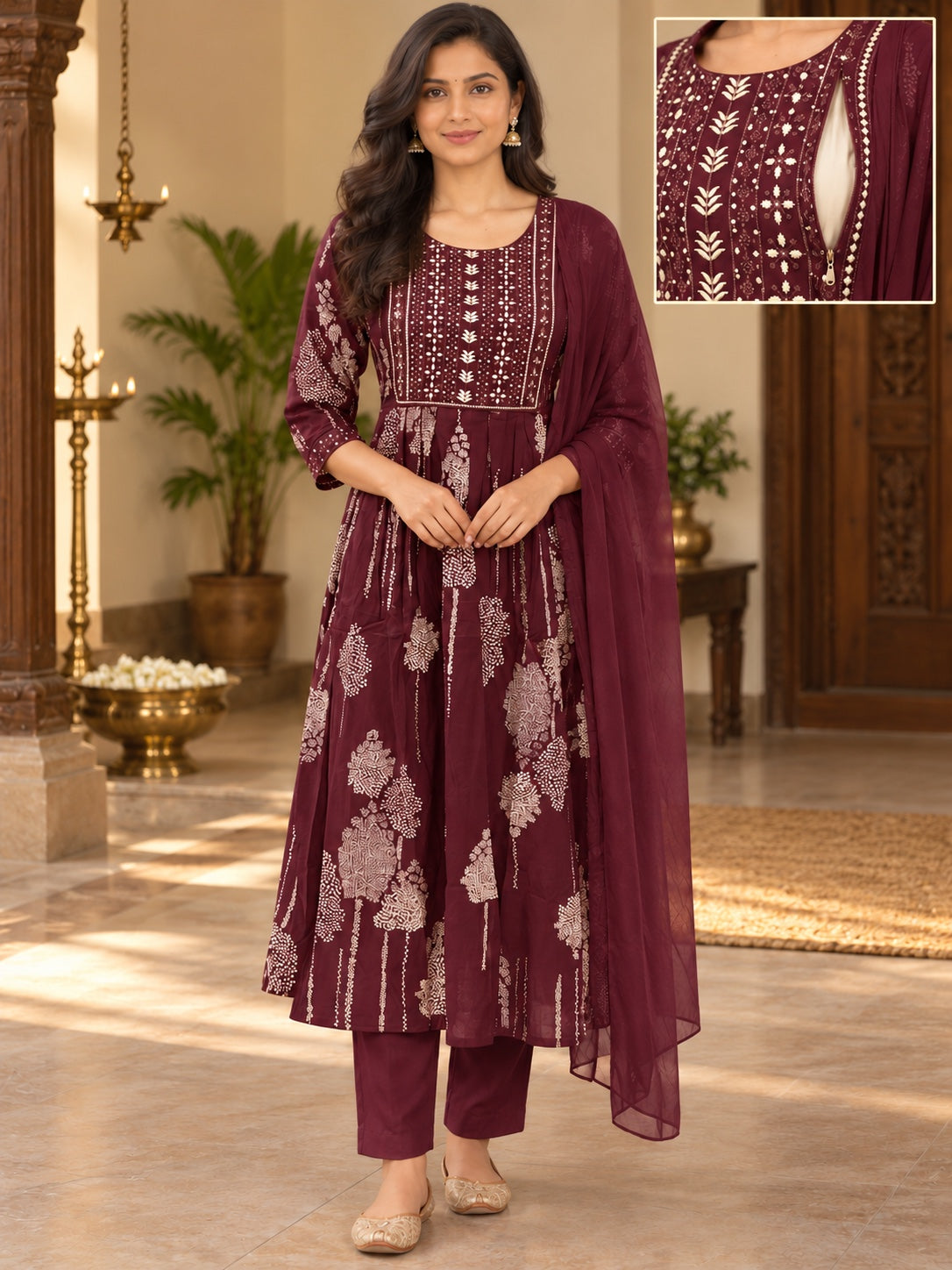 Botanical Print Embroidered Feeding 3-Piece Set