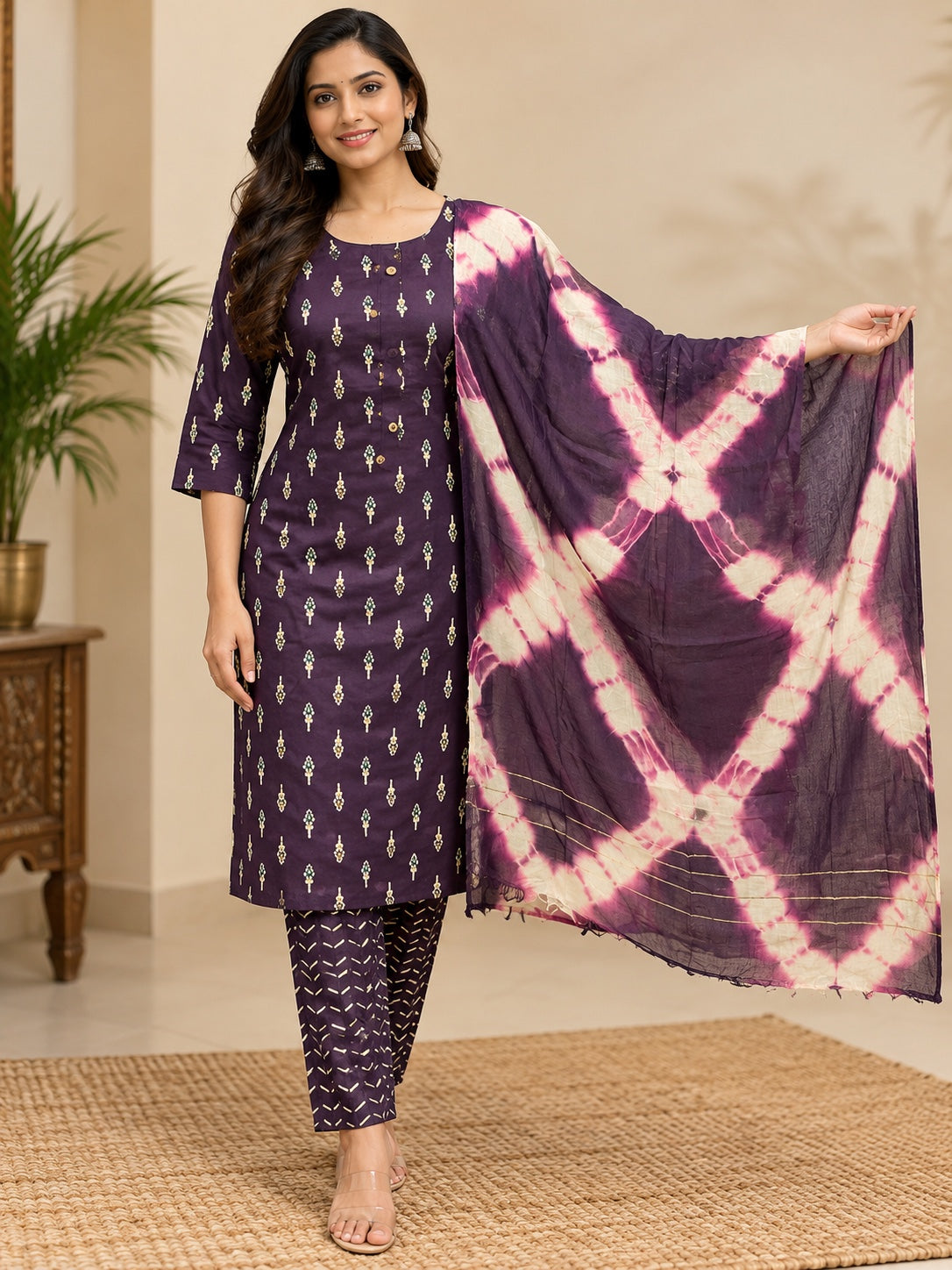 Printed Kurta Pant & Tie-Dye Dupatta 3 Piece Set